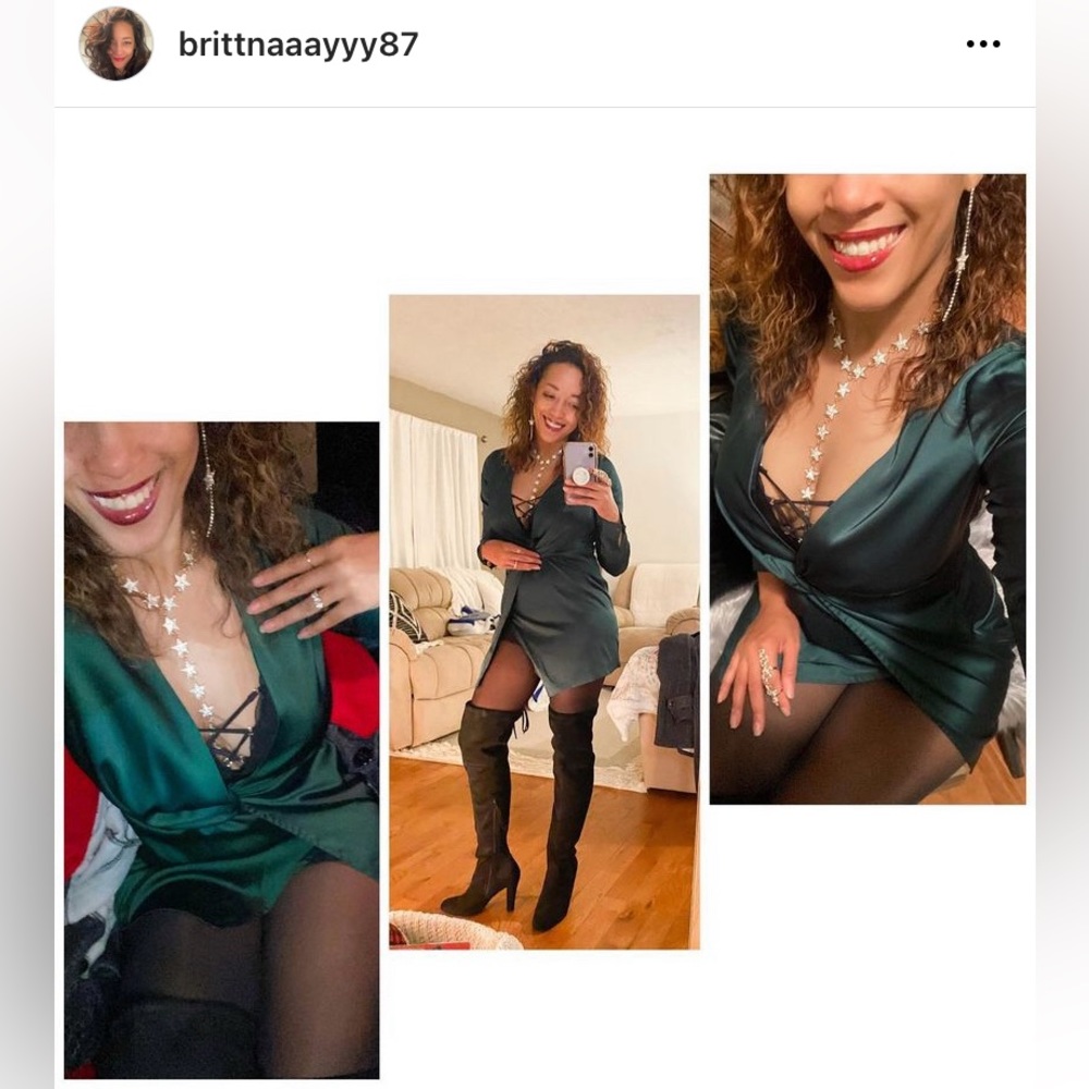 Dark Green Faux Satin Mini Dress